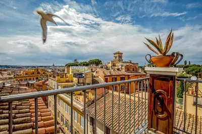 a bird flying over a city from a balcony at Lf View in Rome
