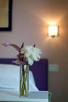 a vase filled with white flowers sitting on a table at B&B Amor in Rome