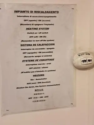 a sign on a bathroom door with a menu on it at Flaminia 36 Luxury Home in Rome