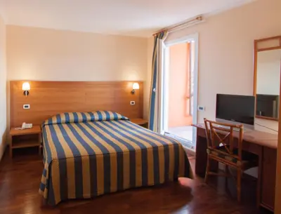 a bedroom with a bed and a desk and a television at Hotel Laurentia in Rome