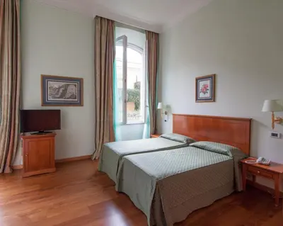 a bedroom with a bed and a television in it at Ateneo Garden Palace in Rome