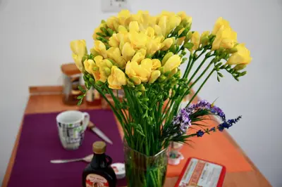 a vase filled with yellow flowers on a table at Casa Vacanza Marrucini in Rome