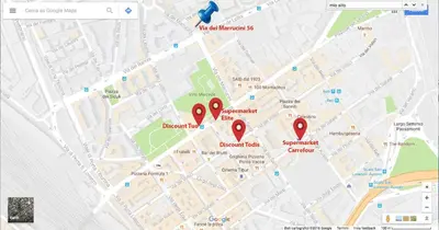 a map with red pointers on it at Casa Vacanza Marrucini in Rome