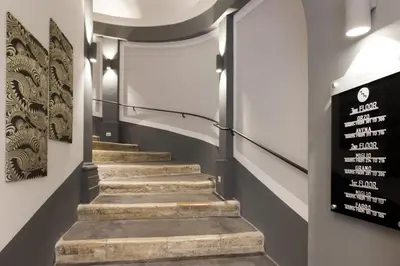a staircase with stone steps and a sign on the wall at Relais Santa Maria Maggiore in Rome