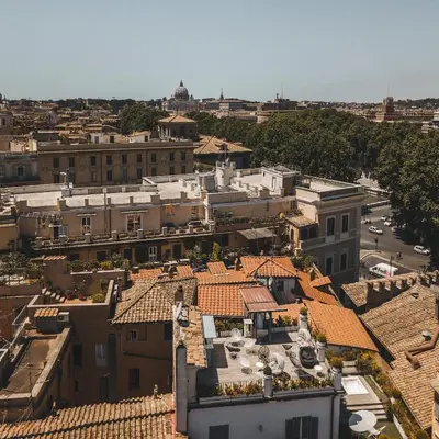 an aerial view of a city with roofs at Relais 88 in Rome