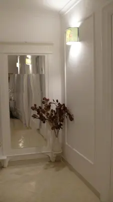a hallway with a mirror and a vase with a plant at Camera Con Vista in Rome