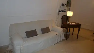 a living room with a white couch with two pillows at Camera Con Vista in Rome
