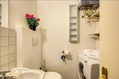 a bathroom with a toilet and a sink and a washing machine at Cuore di Florio Apartment in Rome