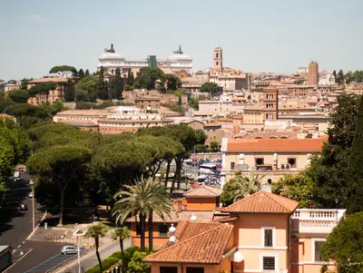 a cityscape of a city with buildings and a street at Trastevere classico self check in in Rome