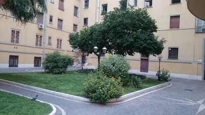 a street in front of a building with a tree and flowers at Double room da Giulio in Rome