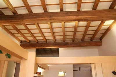 a wooden ceiling in a living room at Piazza Argentina/Pantheon in Rome