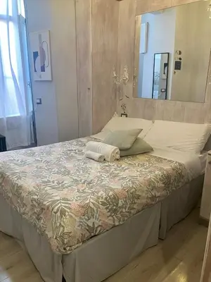 a large bed in a room with a large mirror at Domus Ferruccio in Rome