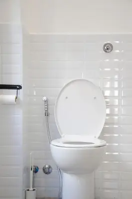a white toilet in a bathroom with a shower at By Grace in Rome