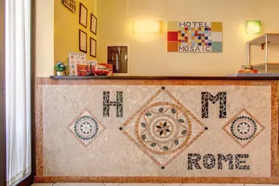 a tile counter in a hotel room with a counter top at Hotel Mosaic in Rome