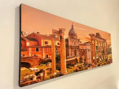 a painting of a building on a wall at Roman Holidays Rooms Otranto in Rome