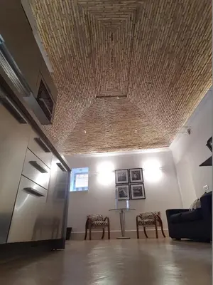 a room with a ceiling with a table and chairs at Rose Roma in Rome
