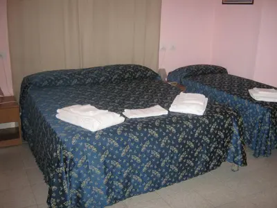 two beds in a hotel room with towels on them at Hotel Ferraro in Rome