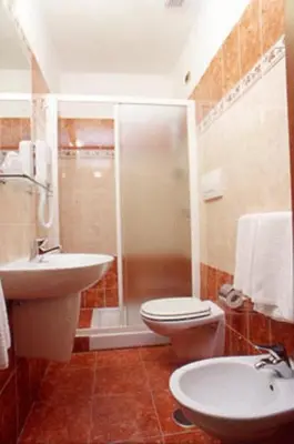 a bathroom with a toilet and a sink and a shower at Incantoromano guest house in Rome