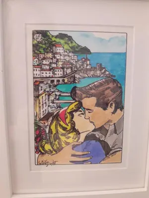 a painting of a couple kissing at La Romàntìca al Colosseo in Rome