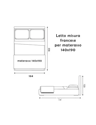 two diagrams showing the dimensions of a mattress at Hotel Castelfidardo in Rome