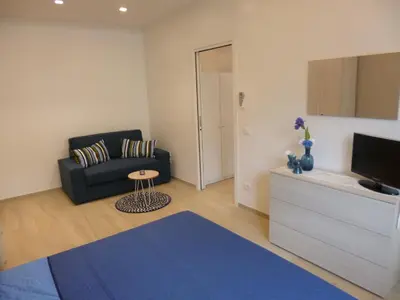 a living room with a couch and a tv at Stephen Accommodation in Rome