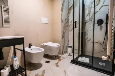 a bathroom with a shower and a toilet and a sink at Mario's apartament in the Spanish Steps in Rome