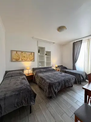 a bedroom with two beds and a mirror at Sole E Luna in Rome