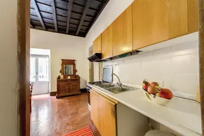 a kitchen with a sink and a bowl of fruit on a counter at Campo dei Fiori Stunning and Quiet in Rome