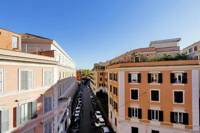 an aerial view of a city street with buildings at Trastevere Lovely Studio Apartment in Rome