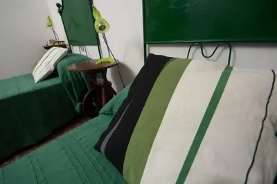 a bedroom with a bed with a green and white pillow at 2 Passi Da in Rome