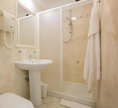 a bathroom with a sink and a shower at Hotel Domus Praetoria in Rome