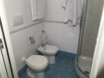 a small bathroom with a toilet and a shower at La Fabbrica di San Pietro B&B in Rome