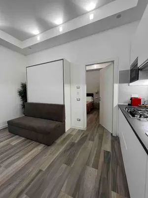 a living room with a couch and a kitchen at ARTPA Rome Apartments in Rome