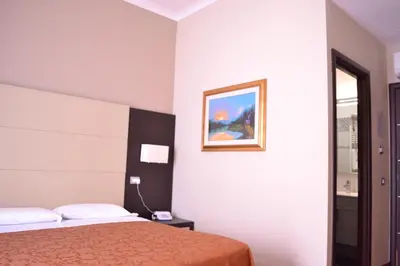 a bedroom with a bed and a picture on the wall at Hotel Nautilus in Rome