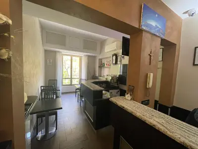 a kitchen and living room with a counter and a counter top at Hotel Nautilus in Rome