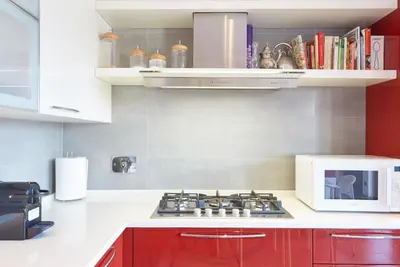 a kitchen with a stove and a microwave at Vatican Luxury Penthouse with Terrace in Rome