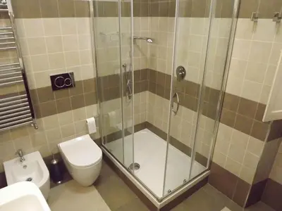 a bathroom with a shower and a toilet at Penna Apartment in Rome