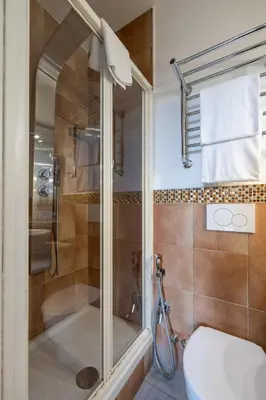 a bathroom with a shower and a toilet at Superior Relais FCollection Temple View in Rome