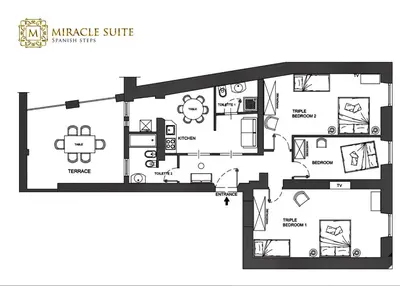 a floor plan of a house at Spanish Steps Miracle Suite in Rome