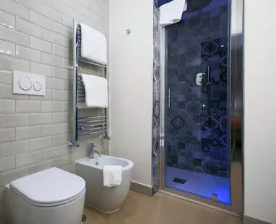 a bathroom with a toilet and a shower at Trevi Contemporary Suite in Rome