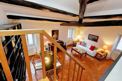 an overhead view of a living room with a couch at Trastevere Charming Loft | Romeloft in Rome