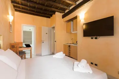 a room with a bed with a tv on the wall at TrinitaDeiMonti Guest House in Rome