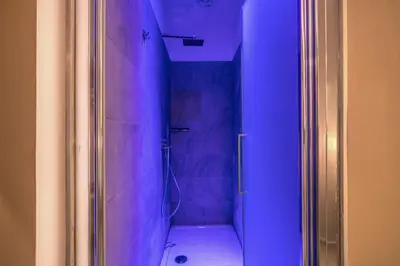 a bathroom with a purple shower with a toilet at H501 Luxury Rooms in Rome