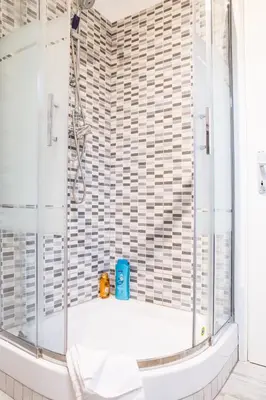 a shower with a glass door in a bathroom at Residenza Romana Vaticana in Rome