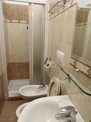 a bathroom with a sink and a toilet and a shower at Appartamento Privato Simone in Rome