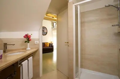 a bathroom with a shower and a sink at Navona Charming Flat in Rome
