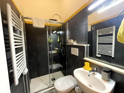 a bathroom with a shower and a sink and a toilet at A casa di Ale e Lalla in Rome