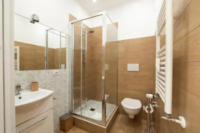 a bathroom with a shower and a toilet and a sink at St. Paul Palace Relais in Rome