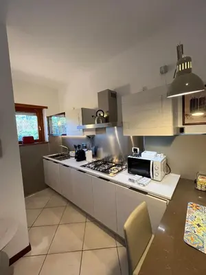a kitchen with a stove and a microwave at Residenza 