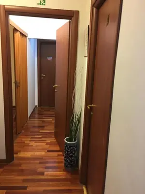 a hallway with two doors and a potted plant at Domum Vaticani in Rome